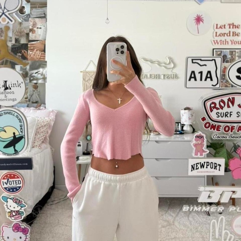 Pacsun pink ribbed long sleeve sweater knitted top